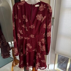 Altar’d State Burgundy Floral Long Sleeve Dress